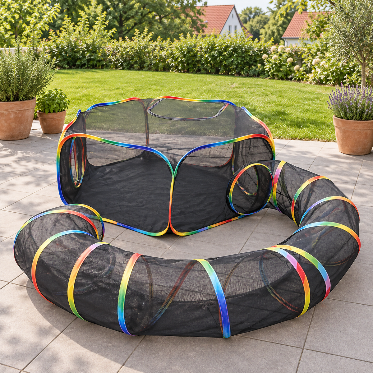 Freilaufgehege mit Tunnel für Balkon und Garten