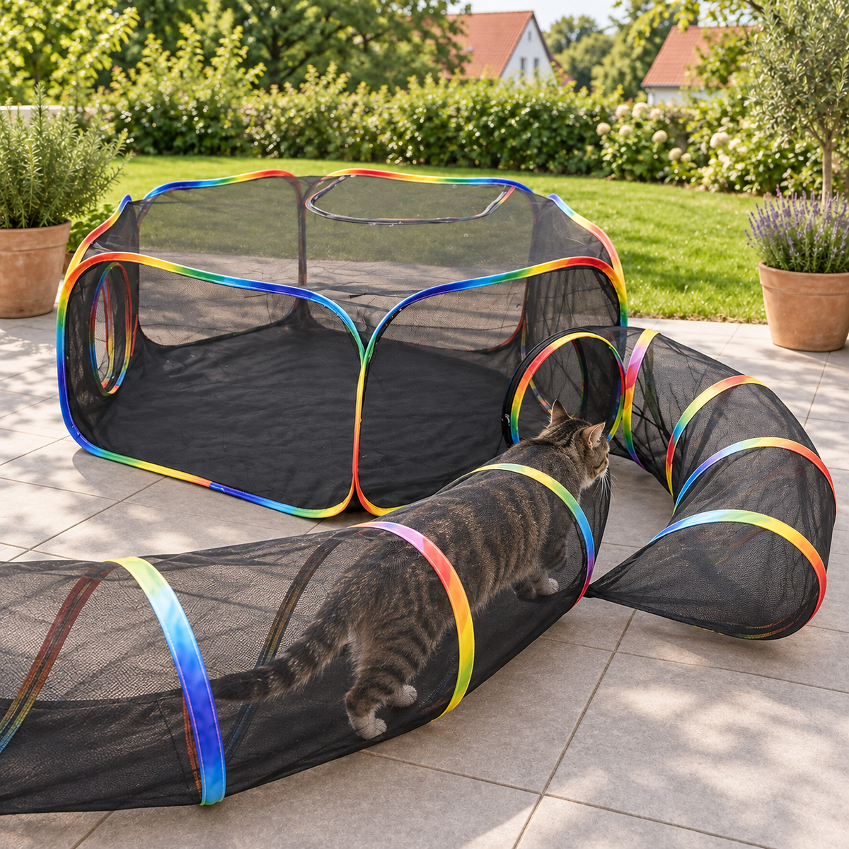 Freilaufgehege mit Tunnel für Balkon und Garten