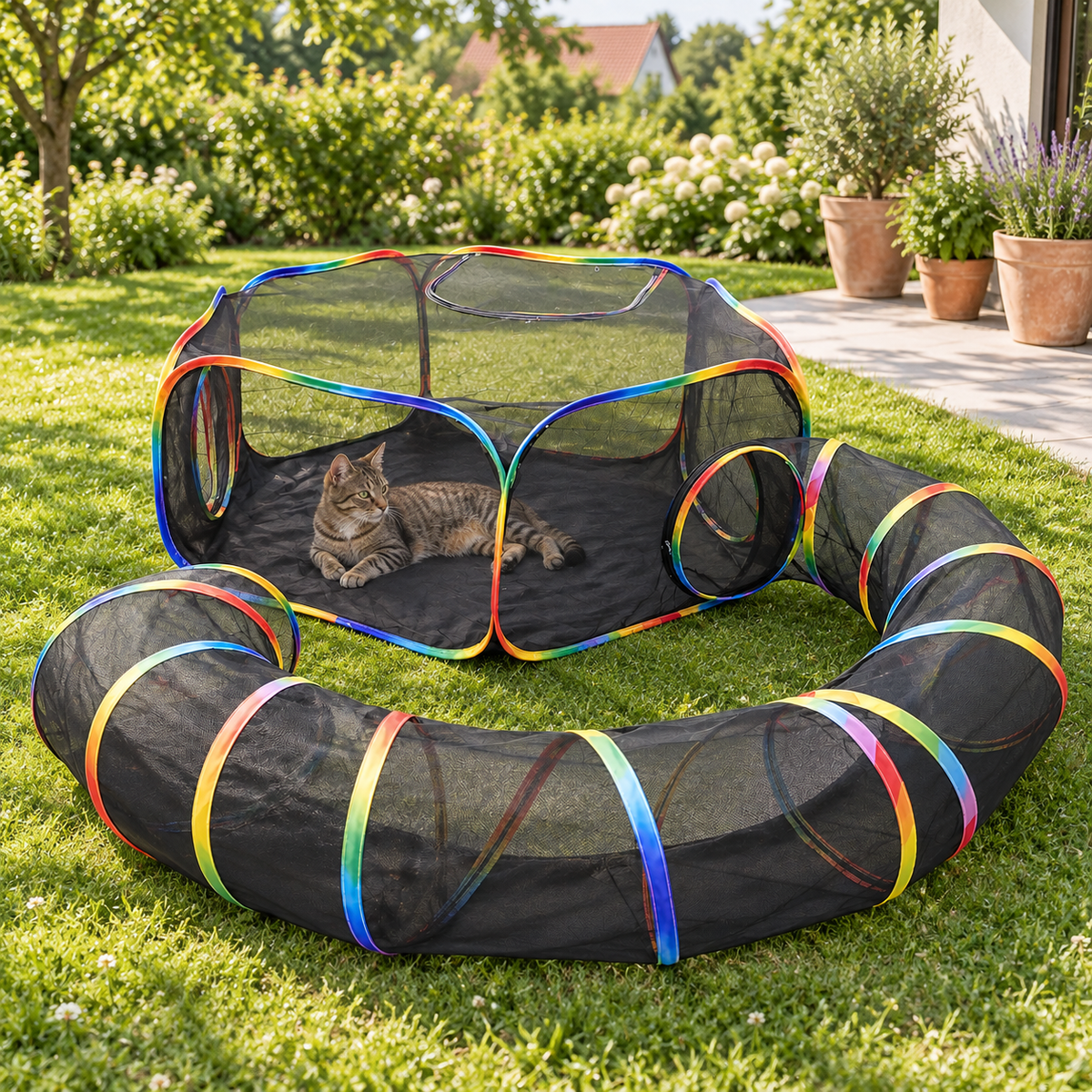 Freilaufgehege mit Tunnel für Balkon und Garten