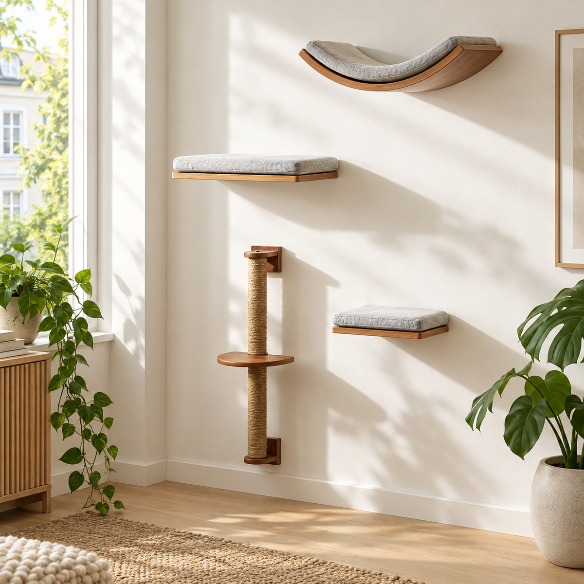 Katzen-Wandregale aus Holz, 11 Bauteile zum Kombinieren