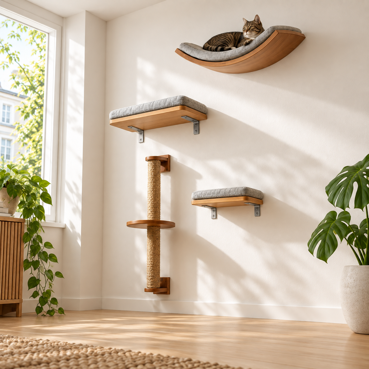 Katzen-Wandregale aus Holz, 11 Bauteile zum Kombinieren