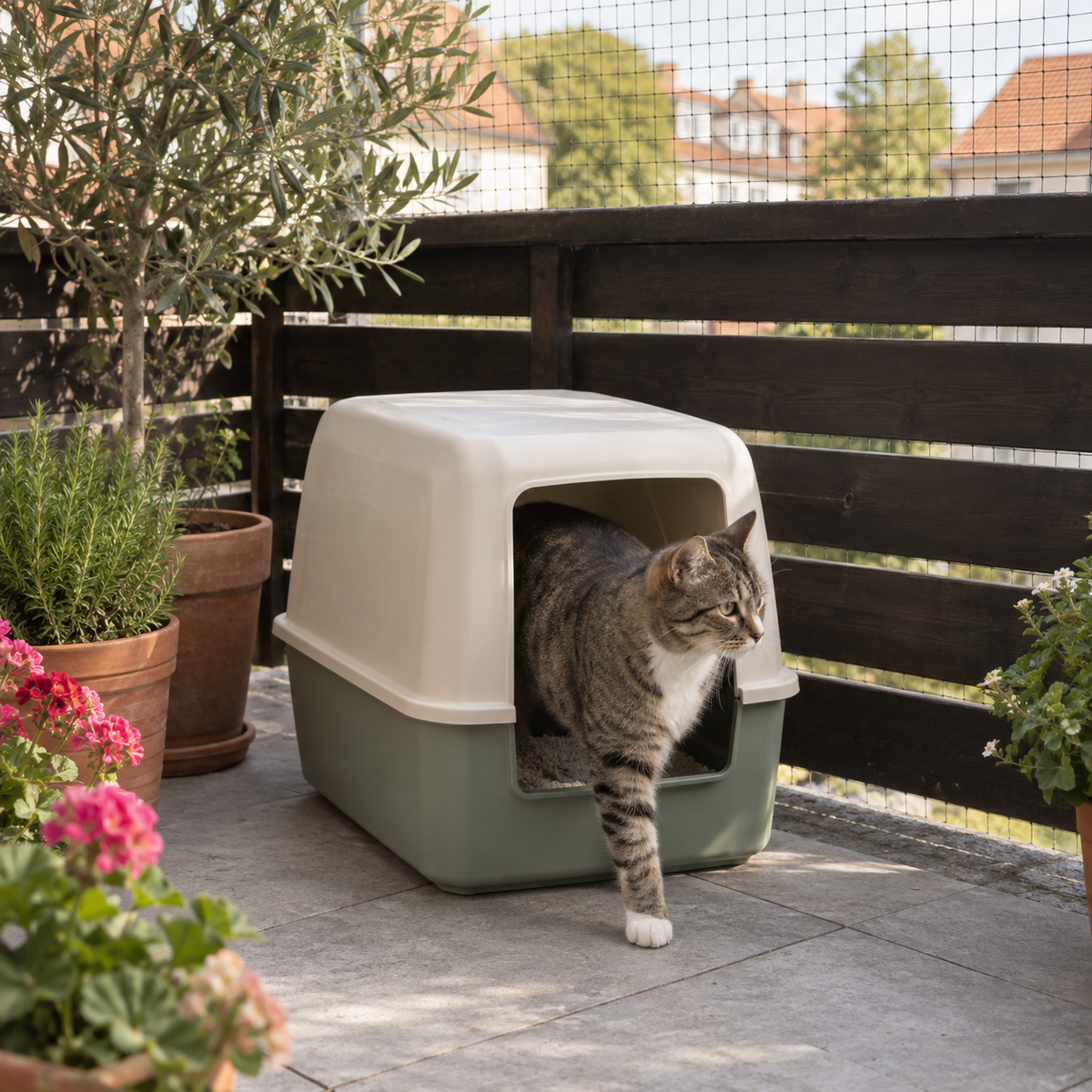 Outdoor-Katzentoilette mit Dach