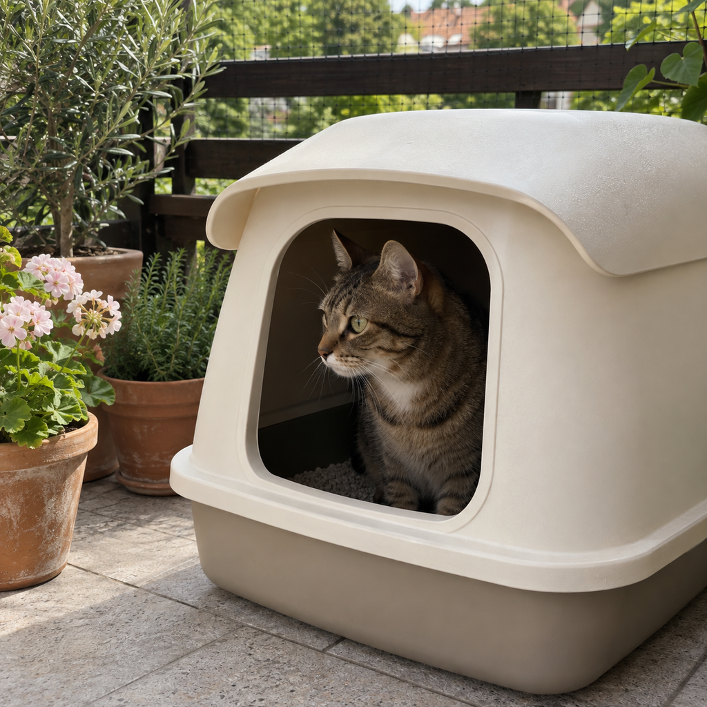 Outdoor-Katzentoilette mit Dach