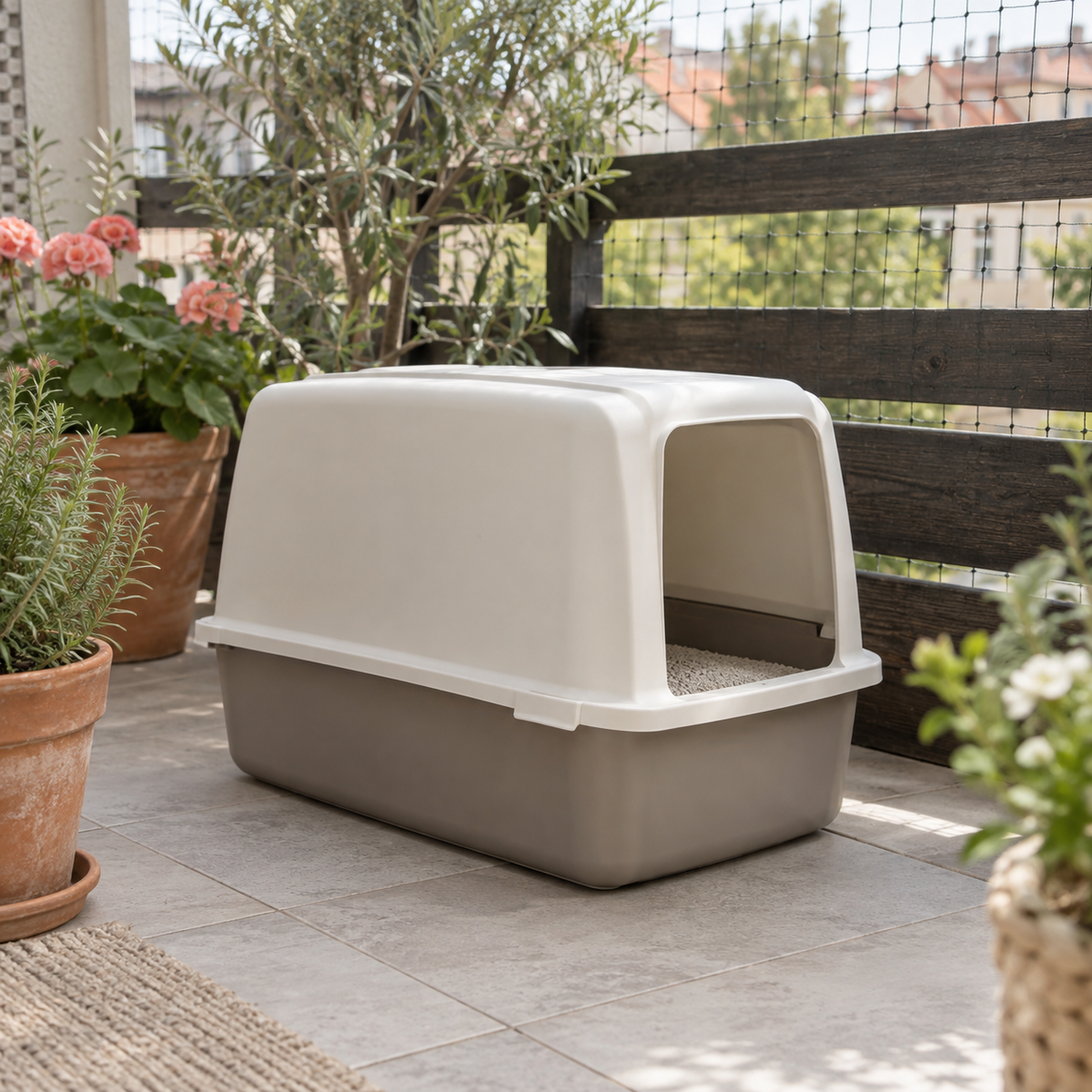 Outdoor-Katzentoilette mit Dach