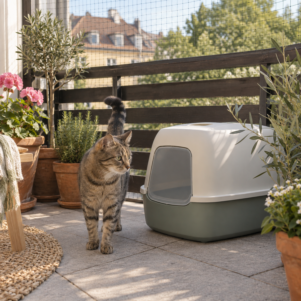 Outdoor-Katzentoilette mit Dach