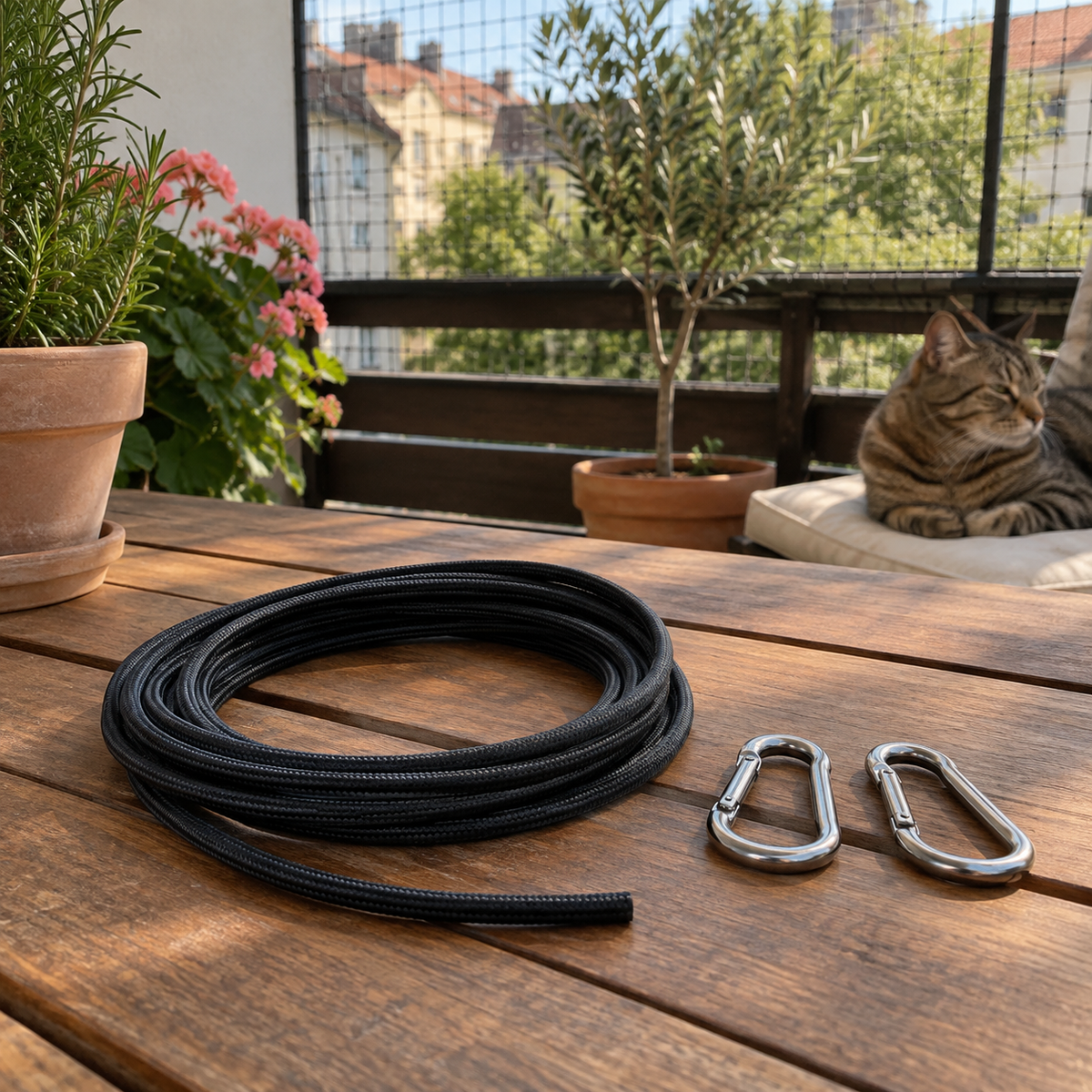 Spannseil-Set mit Karabinern 20 m